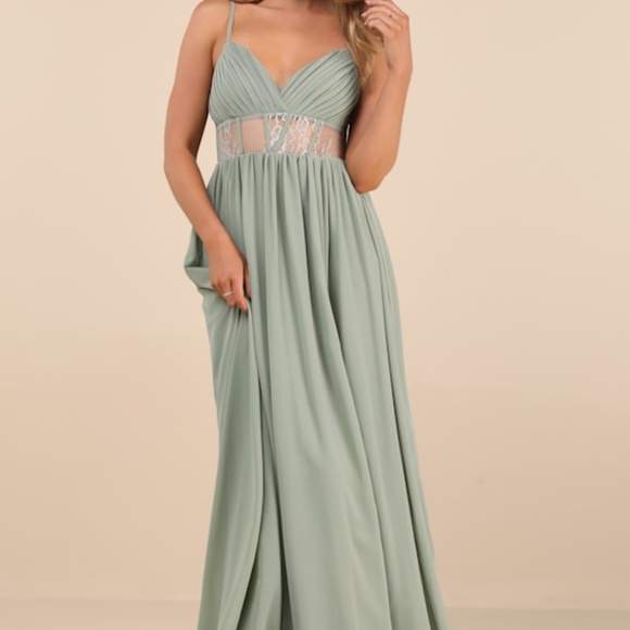 Lulus Dresses & Skirts - Lulus Kaylin Sage Pleated Lace Maxi Dress Green - Size L